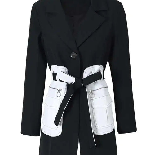 Load image into Gallery viewer, Women Black Contrast Color Pocket Blazer New Lapel Long Sleeve Loose Fit  Jacket Fashion Tide Spring Autumn 2025 1S39401
