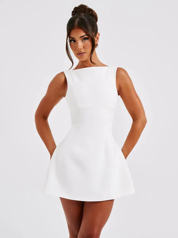 Spring 2024 New Sexy Slim Fit Short Skirt Women's Open Back Tank Top Basic Dress