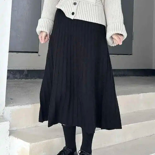 Load image into Gallery viewer, High Elastic Waist Black Pleated Knitting Sweater A-line Half-body Skirt Women Fashion Tide New Autumn Winter 2025 1DH9208
