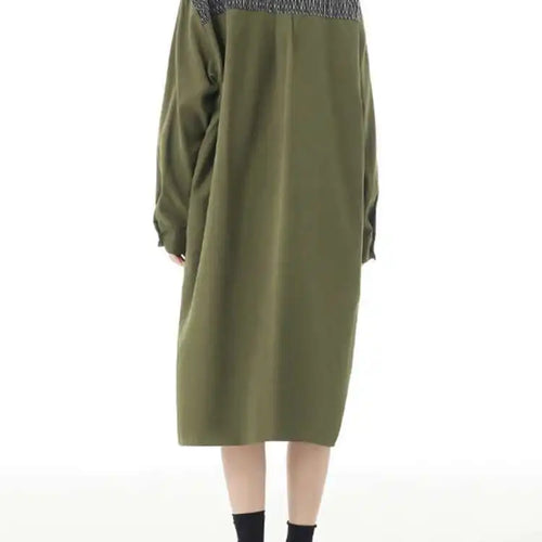 Load image into Gallery viewer, Women Black Color-block Big Size Midi Shirt Dress New Lapel Long Sleeve Loose Fit Fashion Tide Spring Autumn 2025 1DH2095
