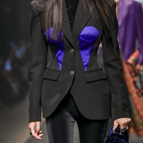 Load image into Gallery viewer, Hit Color Slimming Fashion Blazers for Women Lapel Long Sleeves Patchwork Single Breasted Blazer Female Clothes New
