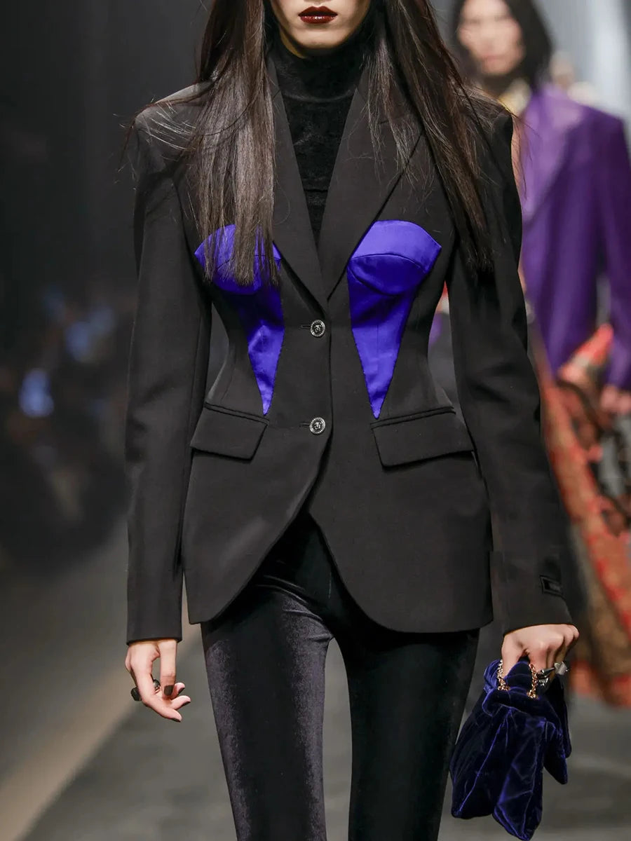 Hit Color Slimming Fashion Blazers for Women Lapel Long Sleeves Patchwork Single Breasted Blazer Female Clothes New