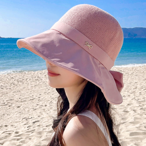 Load image into Gallery viewer, Women&#39;s Summer Sun Cap Fashion Hollow Bow Design Sun Hat Female Travel Beach Bucket Hat
