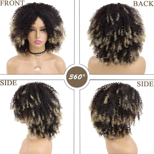 Load image into Gallery viewer, Synthetic Afro Curly Wigs for Black Women Big Colly Mix Brown Wigs African American Hairstyles Kinkys Hairs Full Wigs
