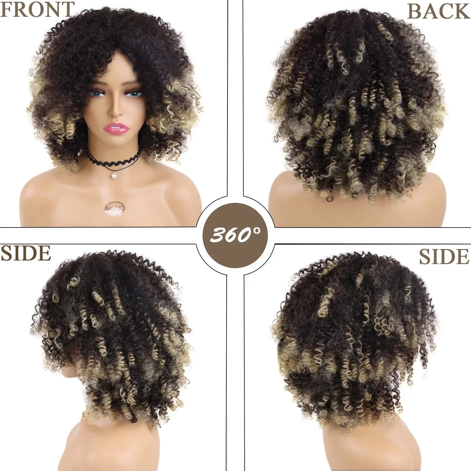 Synthetic Afro Curly Wigs for Black Women Big Colly Mix Brown Wigs African American Hairstyles Kinkys Hairs Full Wigs