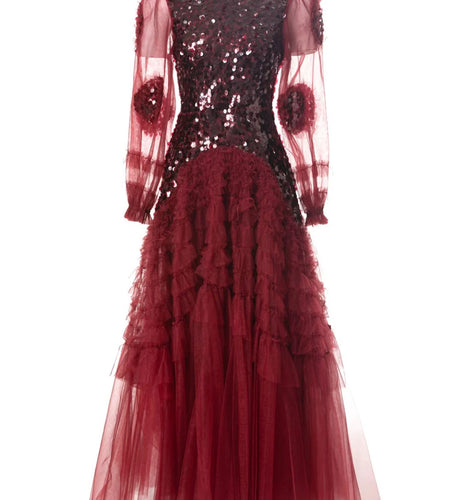 Solid Spliced Sequines Slimming Dresses For Women O Neck Long Sleeve High Waist Temperament Dress Female Fashion