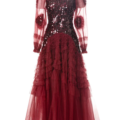 Load image into Gallery viewer, Solid Spliced Sequines Slimming Dresses For Women O Neck Long Sleeve High Waist Temperament Dress Female Fashion
