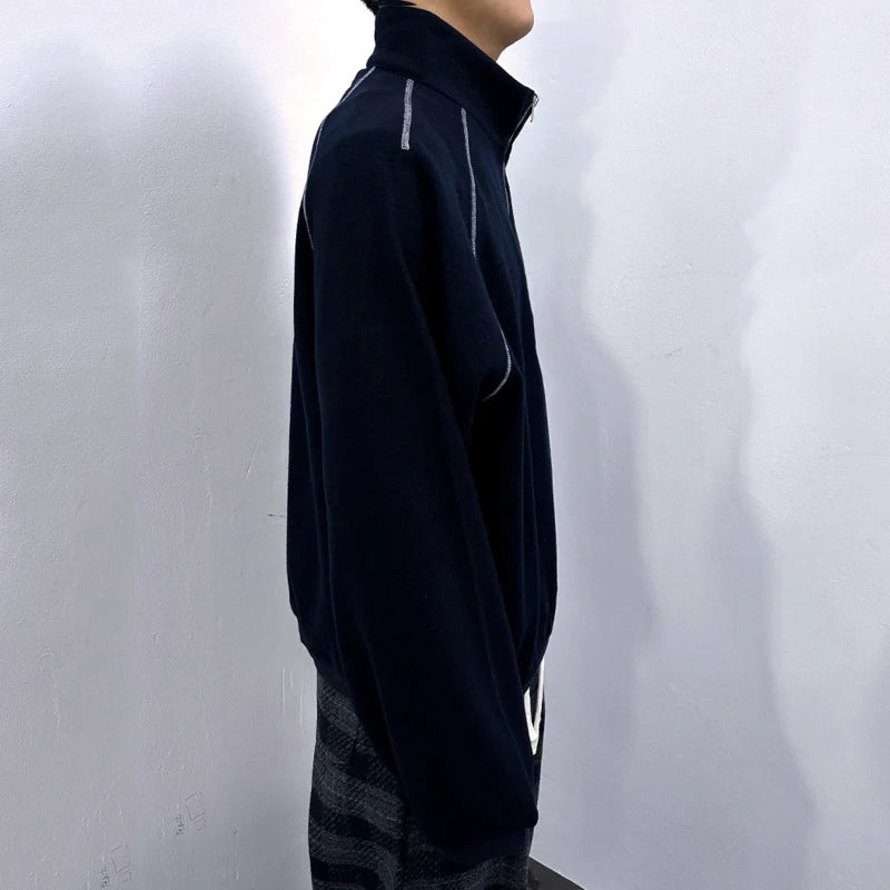 Men's Sweatshirts Korean Style Splicing Patchwork Trendy Multi Zippers Stand Collar Solid Color Male Casual Clothing 9W1825