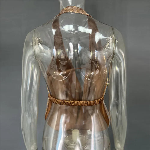 Load image into Gallery viewer, Glitter Deep V Neck Sexy Tank Tops Women Vest Pullovers Summer New Sparkle Backless Cropped Tops Elegant Beach Tops
