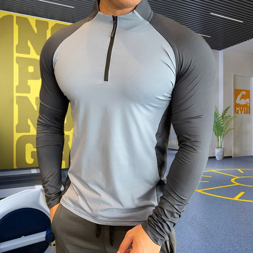 Load image into Gallery viewer, Mens Fitness Trainer Training Tshirts Tops Gym Workout Compression Sweatshirt for Running Football Jersey High Collar Sportswear
