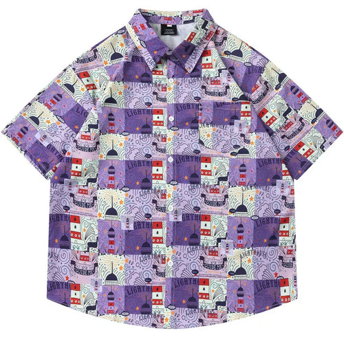 Load image into Gallery viewer, Men Harajuku Hawaiian Shirt Streetwear Graphic Printed Button Up Beach Summer Blouse Hip Hop Casual Baggy Short Sleeve Shirts
