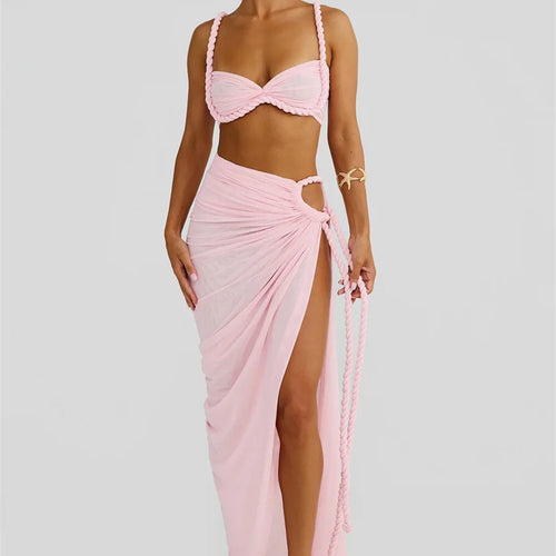 Load image into Gallery viewer, Summer Beach Sexy Two Piece Sets Women Strapless Crop Tops And Maxi Skirt Female Elegant Vacation Club 2 Piece Set
