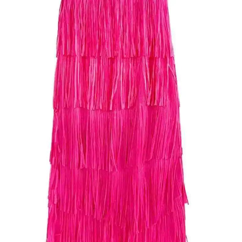Load image into Gallery viewer, High Elastic Waist Red Pleated Tassels Long Elegant Half-body Skirt Women Fashion Tide New Spring Autumn 2025 1DF8296
