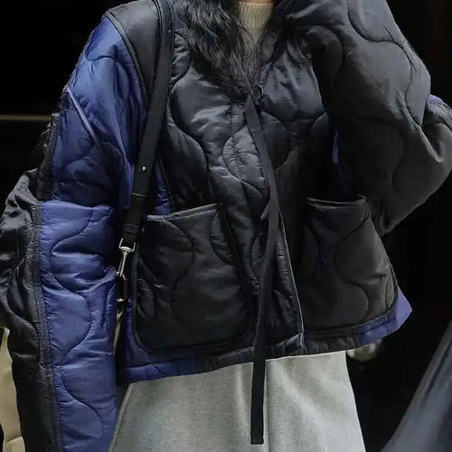 Load image into Gallery viewer, Blue Color-block Big Size Warm Cotton-padded Coat Long Sleeve Women Parkas Fashion Tide New Autumn Winter 2025 1DH2262
