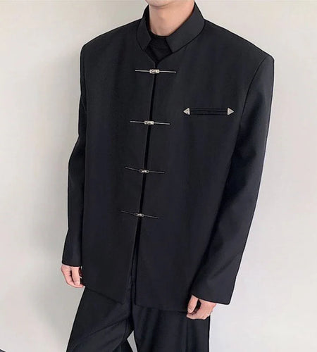 Men's Blazers New Chinese Stylish Stand Collar Style Metal Buckle Shoulder Male Shoulder Pad Clothing Spring 2025 9W1382