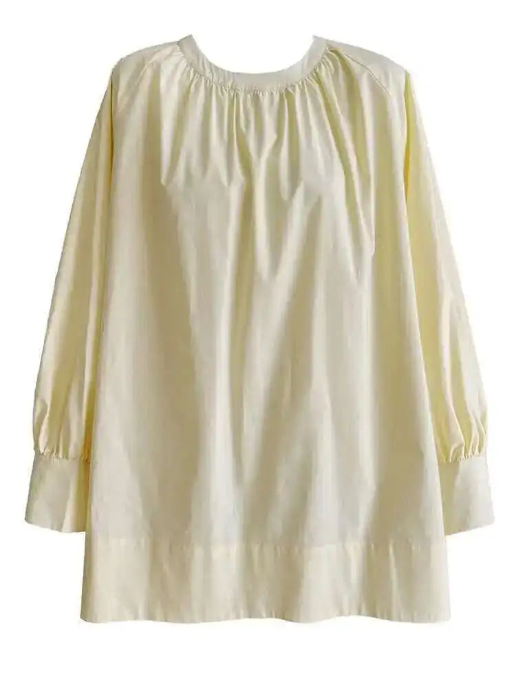 Women Yellow Big Size Long Blouse New Round Neck Long Sleeve Loose Fit Shirt Fashion Tide Spring Autumn 2025 1DH0197