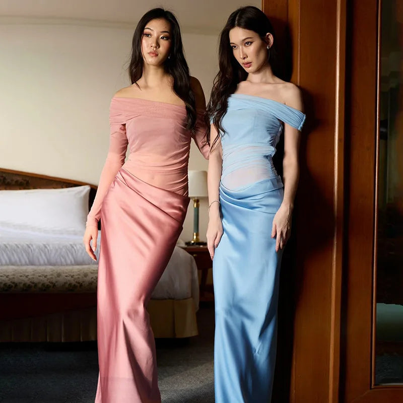 Off-shoulder Strapless Backless Sexy Maxi Dress For Women Gown Fashion Elegant Sleeveless Ruched Club Long Dress