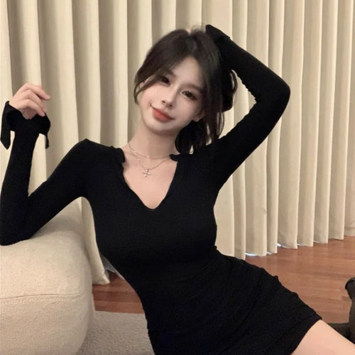 Load image into Gallery viewer, Sexy Black Bodycon Mini Dress Women Party Short Dresses Slim Wrap Long Sleeve Sex Outfits Fashion Evening
