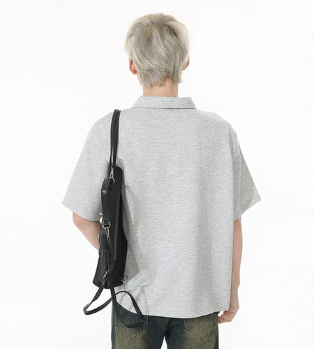 Solid Color Men's T-shirts Lapel Half Zipper Simple Short Sleeved Casual Menswear Pullover Loose Male Tees Korean 9W1260