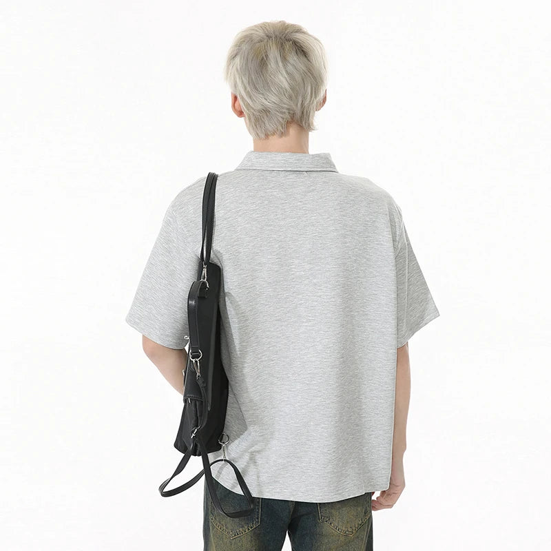 Solid Color Men's T-shirts Lapel Half Zipper Simple Short Sleeved Casual Menswear Pullover Loose Male Tees Korean 9W1260