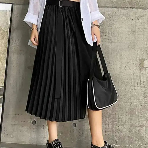 Load image into Gallery viewer, Black T-shirt Pleated Irregular Half-body Skirt Two Pieces Suit New Round Neck Women Fashion Spring Summer 2025 1DH5042

