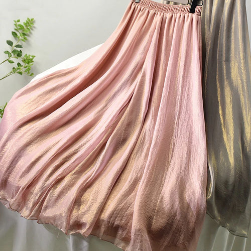 Load image into Gallery viewer, Women Elegant Solid Chiffon Pants Korean High Waist Two Layer Wide Leg Pant Long Boho Shiny Trousers Female C-078
