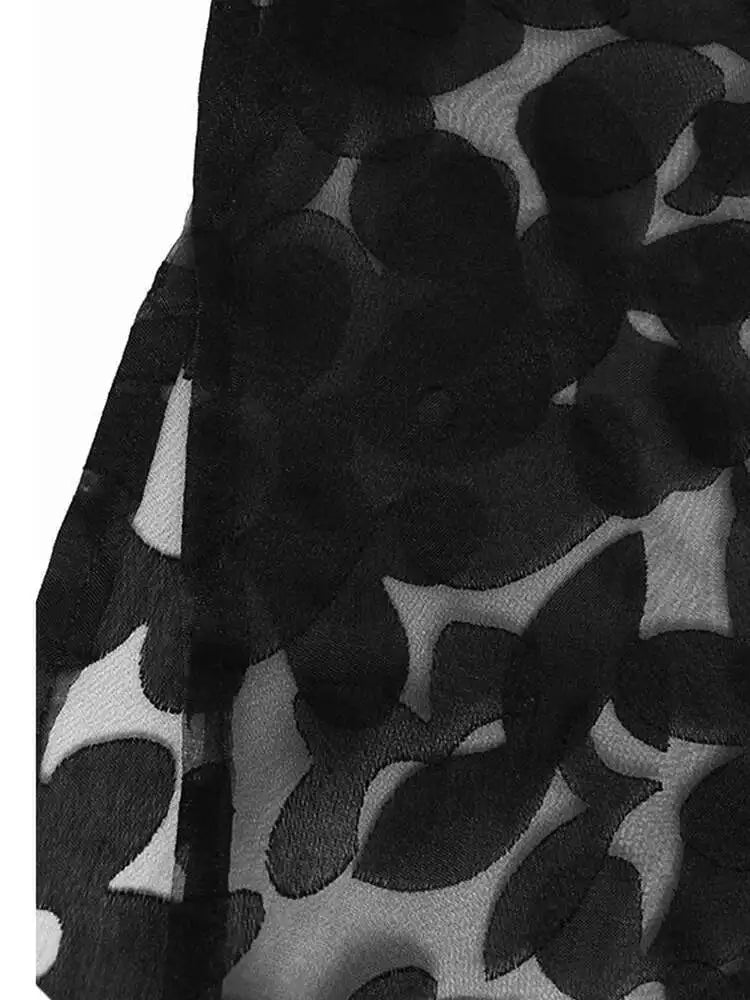 Women Black Flower Mesh Big Size Ruffles Casual Dress New Round Neck Long Sleeve Fashion Tide Spring Autumn 2025 1DH8213