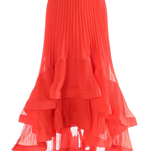 Load image into Gallery viewer, High Elastic Waist Red Pleated Irregular Ruffles Elegant Half-body Skirt Women Fashion Tide New Spring Autumn 2025 1DJ0171
