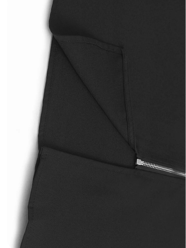 Women Black Zipper Pockets Spliced Big Size Midi Vest Dress New V-Neck Sleeveless Fashion Tide Spring Autumn 2025  1DJ1194