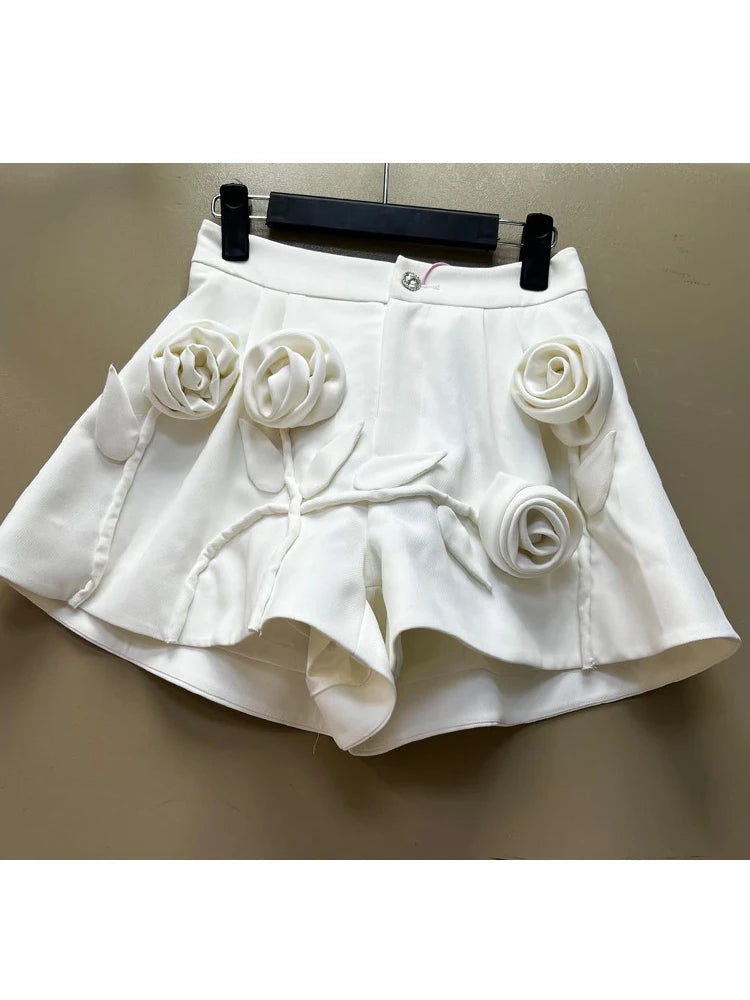 Patchwork Floral Short Pants For Women High Waist Solid Minimalist Shorts Female Korean Fashion Clothing Style