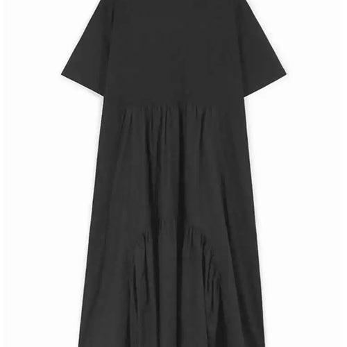 Load image into Gallery viewer, Women Khaki Pleated Spliced Big Size Midi Casual Dress New Round Neck Short Sleeve Fashion Tide Spring Summer 2025 1DH9811
