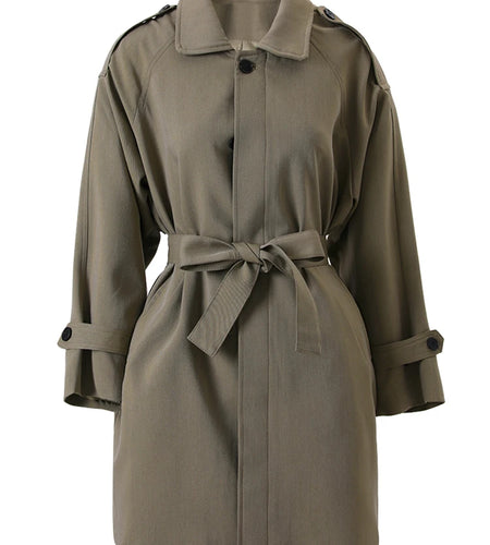 Women Brown Belted Big Size Casual Trench New Lapel Long Sleeve Windbreaker Fashion Tide Spring Autumn 2025 CPG1176