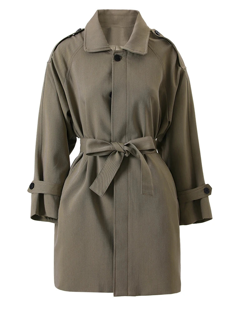 Women Brown Belted Big Size Casual Trench New Lapel Long Sleeve Windbreaker Fashion Tide Spring Autumn 2025 CPG1176
