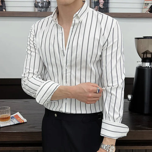 Load image into Gallery viewer, Striped Men&#39;s New Long Sleeved Shirts Korean Fashion Shirt Male Turn-down Collar Clothing Loose Spring Style 9W1567
