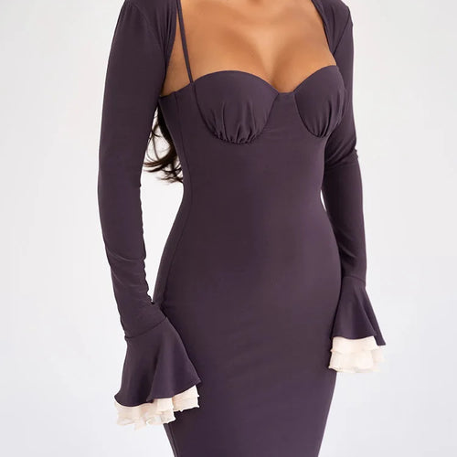 Load image into Gallery viewer, Elegant Long Flared Sleeve Elastic Tight Women Two-piece Set  Autumn/Winter New 2025 Sexy Party Club Evening Dress
