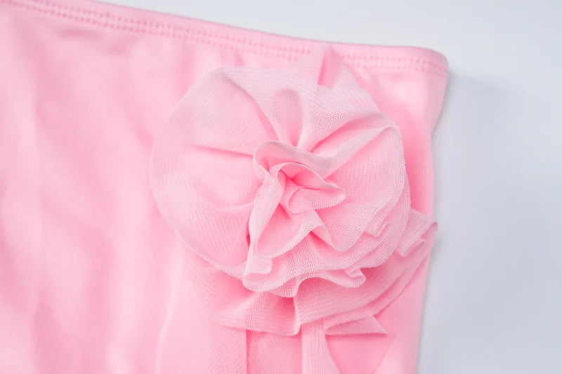 Elegant Halter 3D Flower Two Piece Sets Women Fashion Off-shoulder Tops And Maxi Skirt Matching Sets Bodycon Sexy Dress