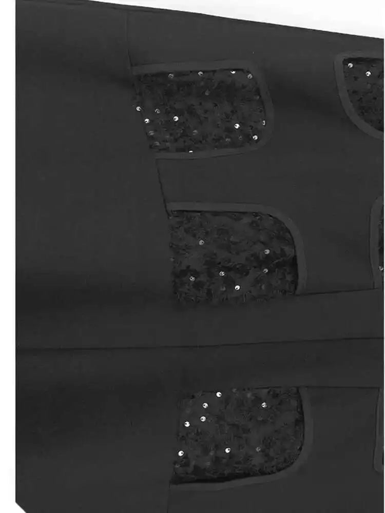 Women Black Sequins Spliced Big Size Midi Vest Dress New V-Neck Sleeveless Fashion Tide Spring Autumn 2025 1DH9971