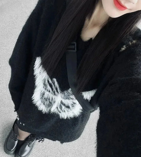 Sweet Y2k Aesthetic Grunge Butterfly Hole Sweaters Oversized Long Casual Harajuku Jumpers Fashion Ins Knitted Women Pullovers