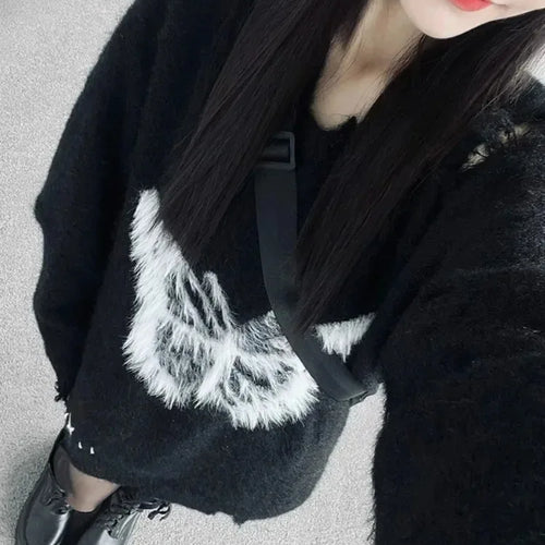 Load image into Gallery viewer, Sweet Y2k Aesthetic Grunge Butterfly Hole Sweaters Oversized Long Casual Harajuku Jumpers Fashion Ins Knitted Women Pullovers
