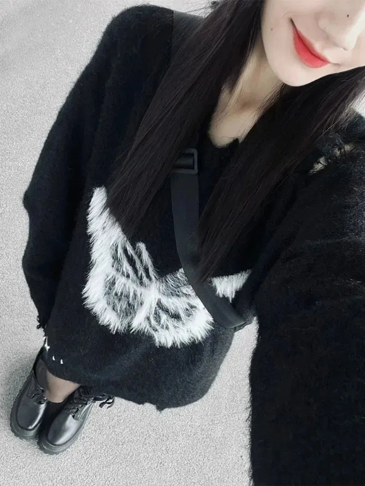 Sweet Y2k Aesthetic Grunge Butterfly Hole Sweaters Oversized Long Casual Harajuku Jumpers Fashion Ins Knitted Women Pullovers