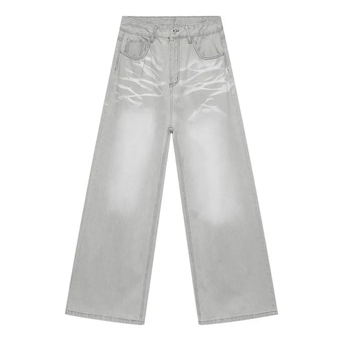 Load image into Gallery viewer, Loose Casual Men's Denim Pants New Cat Beard Washed Grinding White Light Grey Straight Wide Leg Jeans Four Seasons 9C4276
