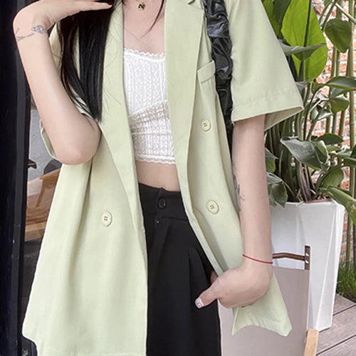 Load image into Gallery viewer, Fashion Casual Women Blazers Summer Korean Style Suit Jacket Female Short Sleeve Office Lady Green Black Coat M-4XL
