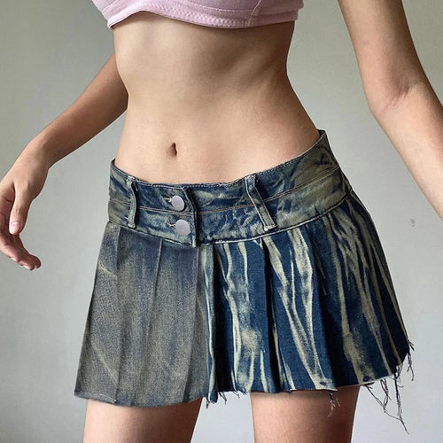 Load image into Gallery viewer, Streetwear Gradient Low Rise Denim Skirt Women Burr Y2K Distressed Vintage Pleated Skirt Mini Hottie Clubwear Bottoms
