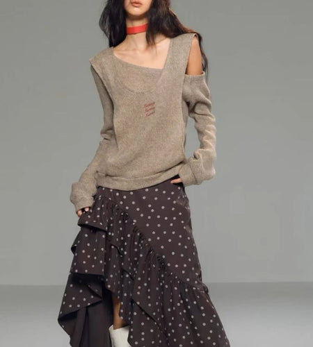 Y2k Aesthetic Fake Two Pieces Pullovers Harajuku Autumn Vintage Grunge Jumpers Letter Embroidery Loose Casual Sweaters Women Top