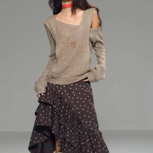 Load image into Gallery viewer, Y2k Aesthetic Fake Two Pieces Pullovers Harajuku Autumn Vintage Grunge Jumpers Letter Embroidery Loose Casual Sweaters Women Top
