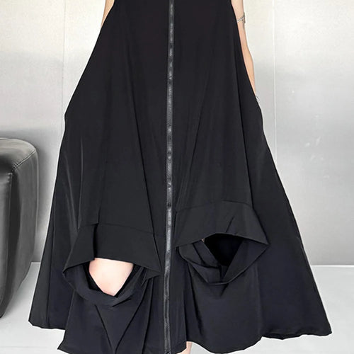 Load image into Gallery viewer, Women Black Zipper Hollow Out Big Size A-line Vest Dress New V-Neck Sleeveless Fashion Tide Spring Summer 2025 1DJ1410
