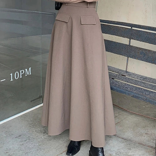 Load image into Gallery viewer, Elegant Black Minimalist Skirt For Women High Waist Solid Casual Midi Skirts Female Clothing Autumn Style
