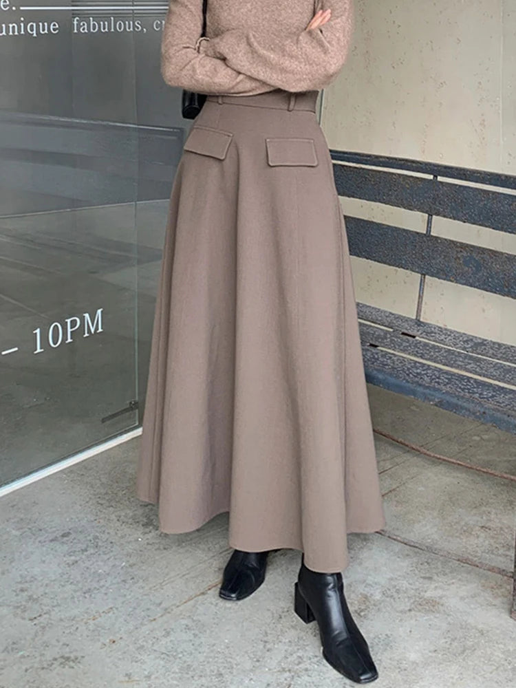 Elegant Black Minimalist Skirt For Women High Waist Solid Casual Midi Skirts Female Clothing Autumn Style