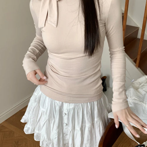 Load image into Gallery viewer, Women Vintage Y2k Aesthetic T-shirts Streetwear Bow Bottoming Grunge Fairy Tshirts 2025 Spring Half Harajuku Solid Simple Tees
