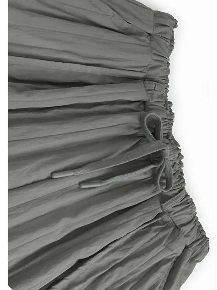High Elastic Waist Gray Pleated Drawstring Long Wide Leg Pants New Trousers Women Fashion Tide Spring Autumn 2025 1DH8937